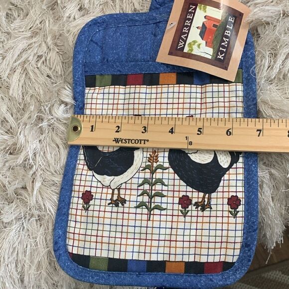 Vintage Warren Kimble Folk Art Style Hen & Rooster Oven Mitt & Hot Pad - Picture 16 of 17
